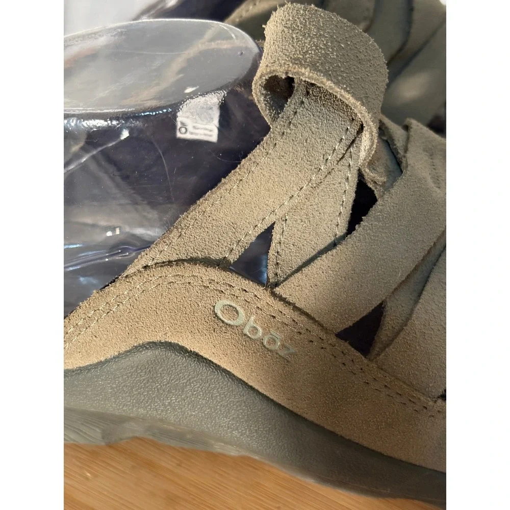 Oboz Campster Mens 11 Suede Woven Slide Sandals Taupe Olive Hiking Clogs